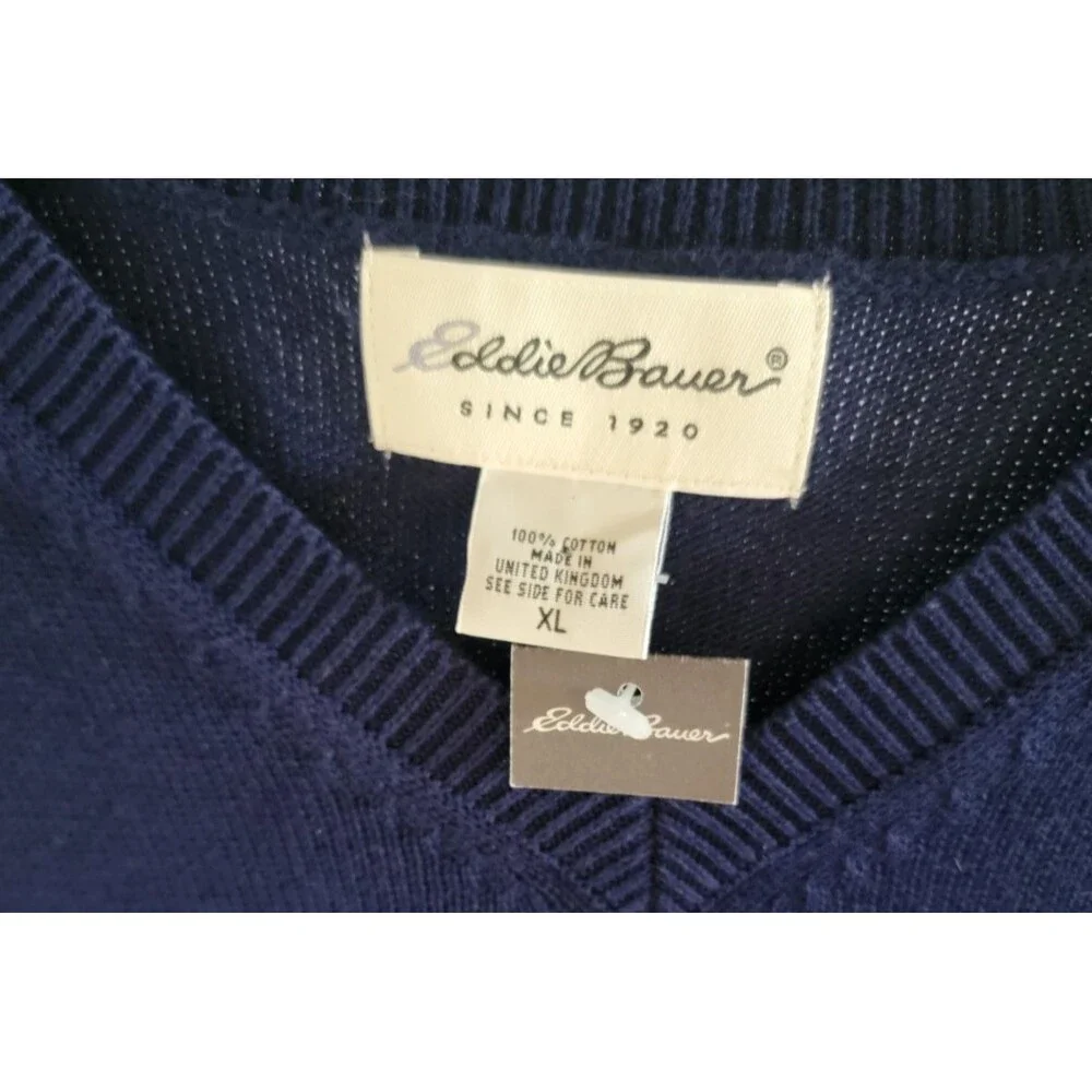 NEW Eddie Bauer Navy Sweater Vest Mens XLarge Cotton Hipster Classic Office